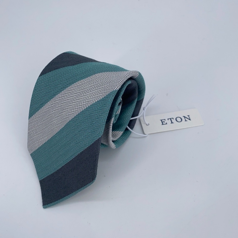 Eton Tie Mens One Size Multi Striped Linen Blend Luxury Necktie Italy Made NWT
